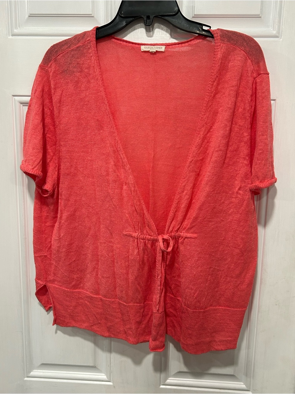 Eileen Fisher Tie Front Cardigan Sweater Plus 1X Pink Linen Lightweight Casual